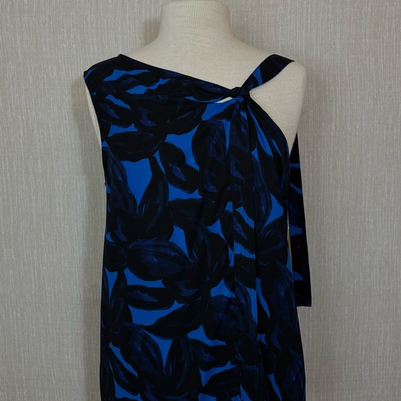 Halston Heritage Tops - Halston Heritage Blue & Black One Shoulder Asymmetrical Cocktail Floral Top NWT